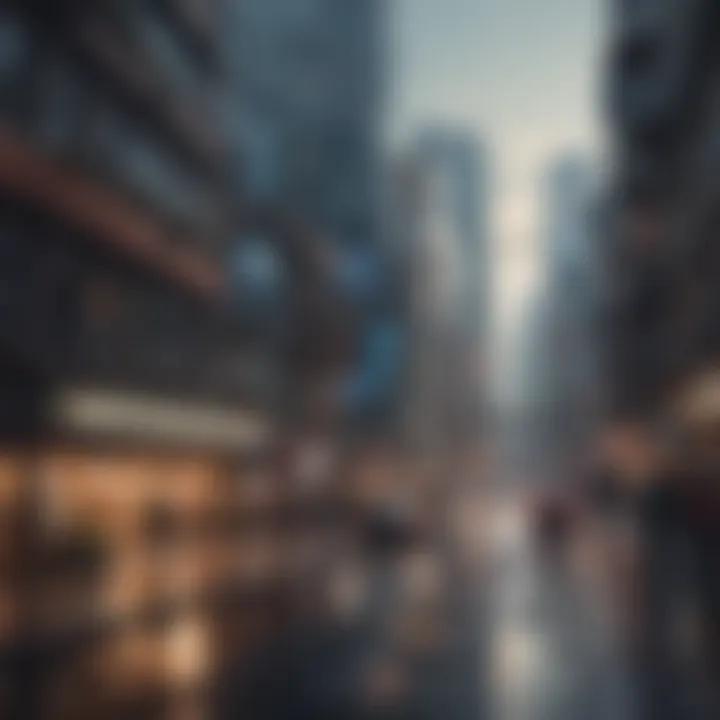 A futuristic cityscape integrating AI technologies seamlessly into daily life