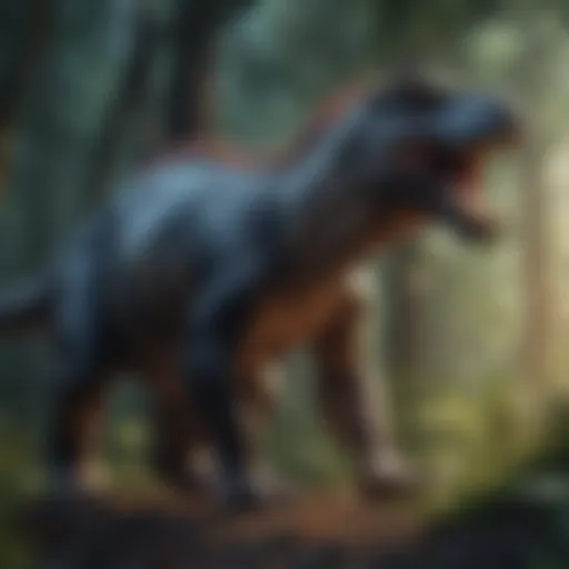 An artistic representation of an extinct species being revived through advanced biotechnology.