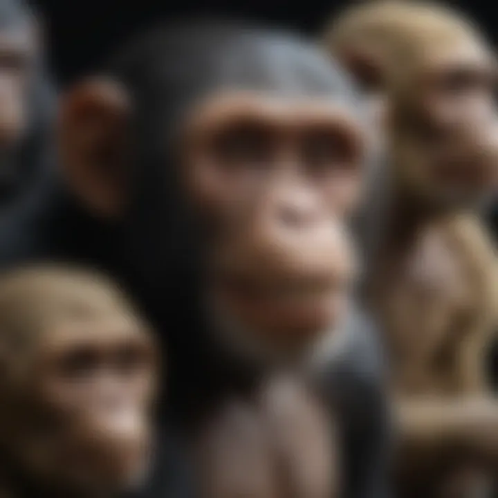 A close-up of primate fossils illustrating the connection between ancient species and modern lineage.