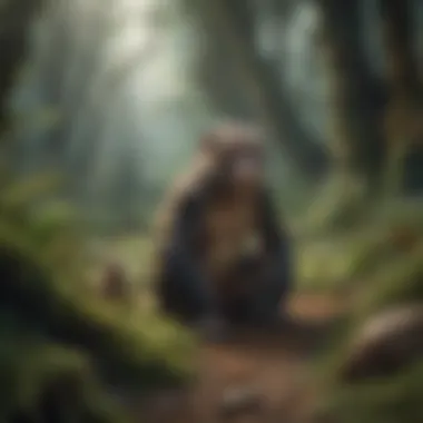 Diverse Habitats of Primate Species A captivating visual depicting the habitat and behavior of various primate species.