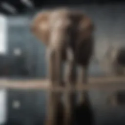 An elephant interacting with a mirror in a testing environment.