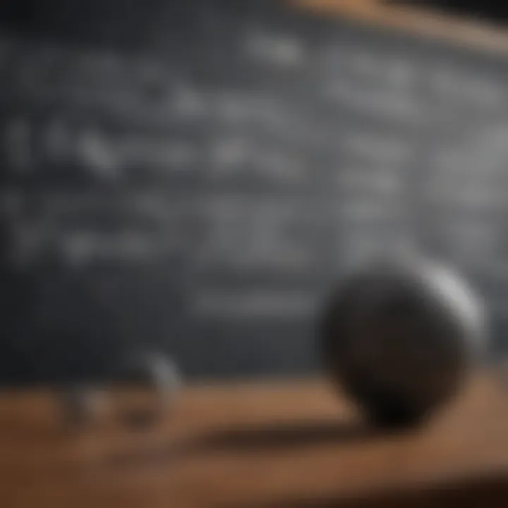 Complex equation solving strategies depicted on a chalkboard.