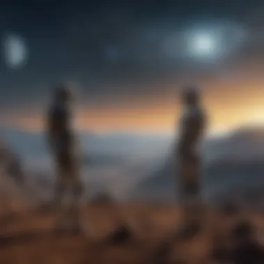 The Meeting of Civilizations Across the Cosmos An artistic rendering of two civilizations meeting across the cosmos