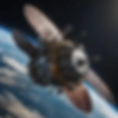 Contemporary Satellite in Orbit A high-resolution image of a contemporary satellite in orbit showcasing its intricate design and components.