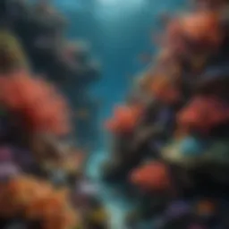 A vibrant coral reef teeming with diverse marine life