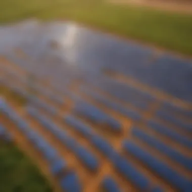 Solar Panels in an Expansive Field An aerial view of solar panels harnessing sunlight in an expansive field.
