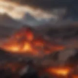 A vivid depiction of primordial Earth showcasing volcanic activity and a turbulent atmosphere.