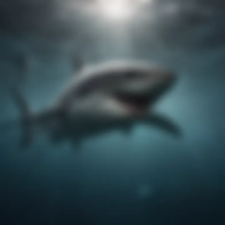 A shark swimming in the ocean, showcasing its predatory prowess