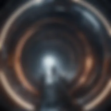 A futuristic depiction of space travel through a wormhole, highlighting the journey.