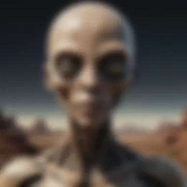 Cultural Reflections on Extraterrestrial Encounters A collage depicting the cultural impact of extraterrestrial narratives