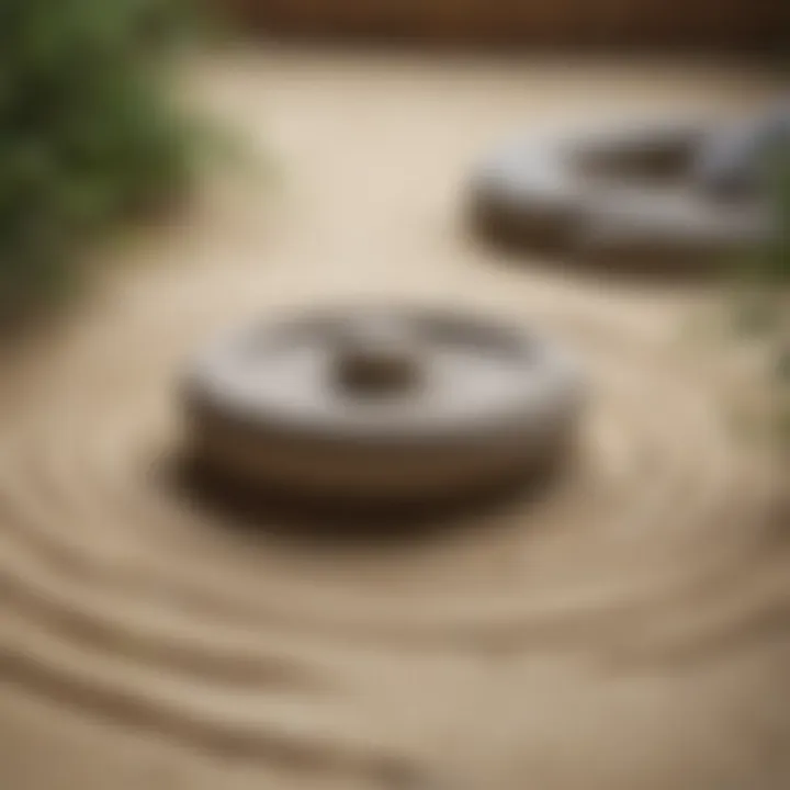 Tranquil Zen garden with raked sand and stones