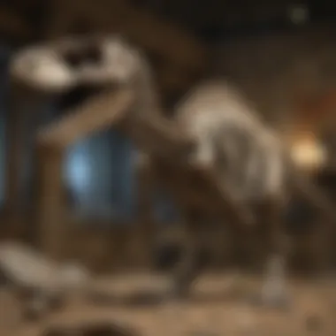 A stunning fossilized dinosaur skeleton displayed in a museum setting.