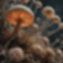 Microscopic view of fungi invading neural tissue
