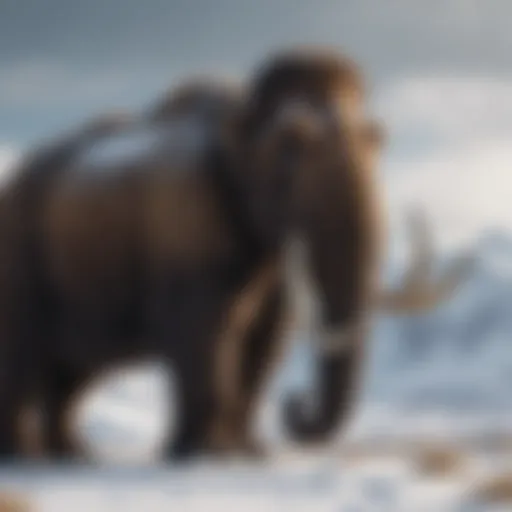 Woolly mammoth standing in a snowy landscape