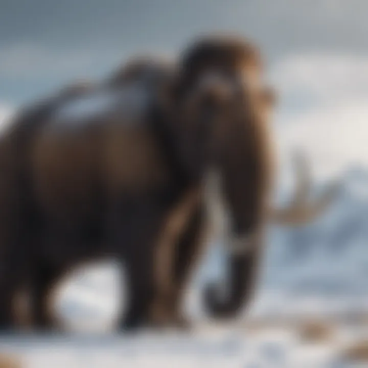 Woolly mammoth standing in a snowy landscape