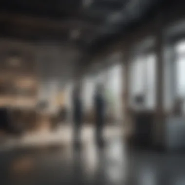 Building Client Relationships A young professional engaging with clients in a modern office setting