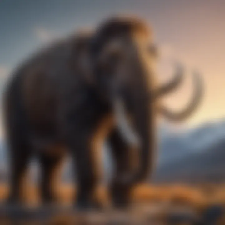 An artistic representation of extinct species like the woolly mammoth.