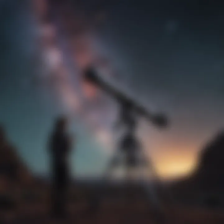 Astronomers observing distant galaxies with a telescope