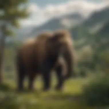 Woolly Mammoth in a Rejuvenated Ecosystem A woolly mammoth standing in a lush, green landscape, symbolizing de-extinction efforts.