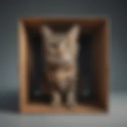 Illustration of Schrödinger's Cat in a box, with visual representation of quantum superposition