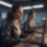 A vibrant classroom setting showcasing students engaged in computing activities