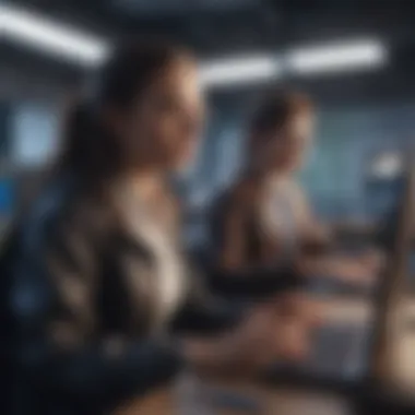 A vibrant classroom setting showcasing students engaged in computing activities
