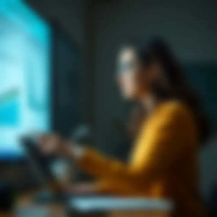 An educator using technology to teach mathematical concepts on a digital board.