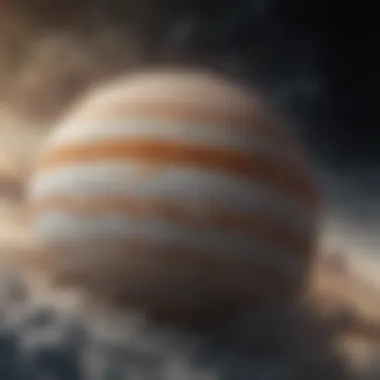 A breathtaking view of Jupiter captured through a powerful telescope, showcasing its swirling clouds and prominent Great Red Spot.