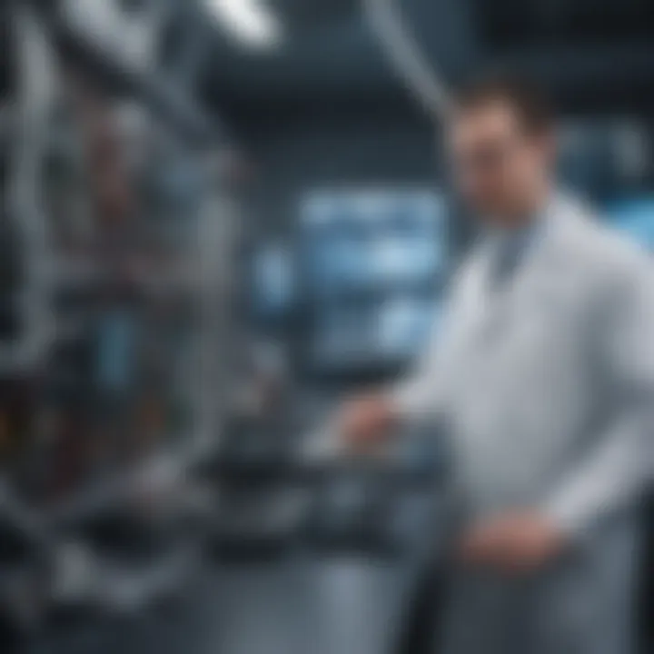 A futuristic lab environment showcasing cutting-edge computers used in life sciences research
