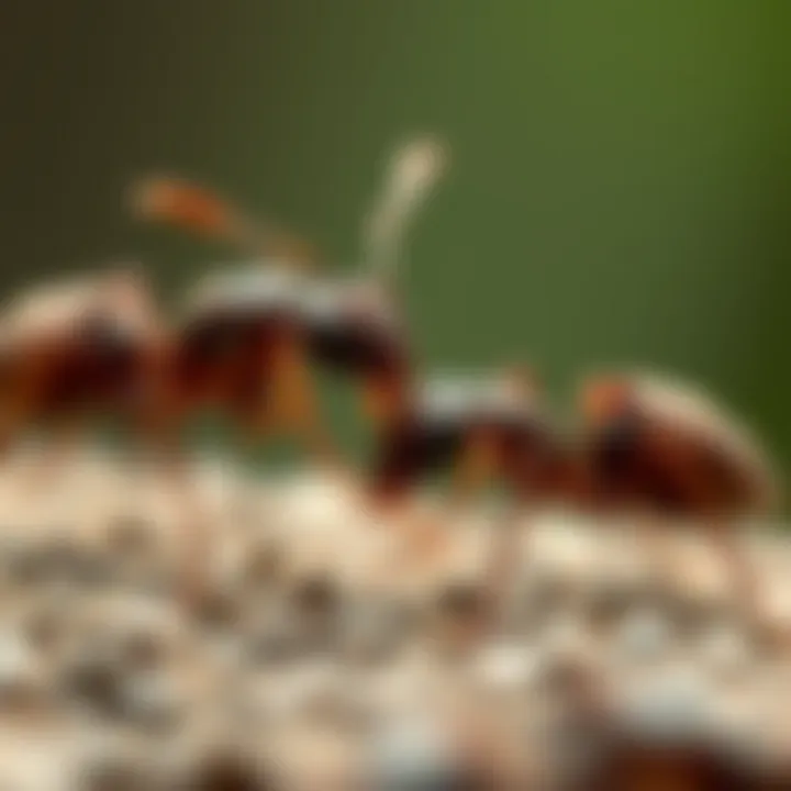An ant engaging in pheromone communication with its colony.