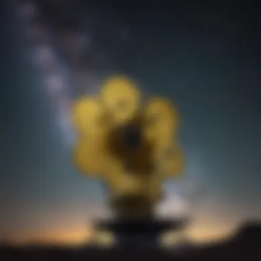 James Webb Telescope Observing the Universe Artist's rendering of the JWST in space observing distant galaxies