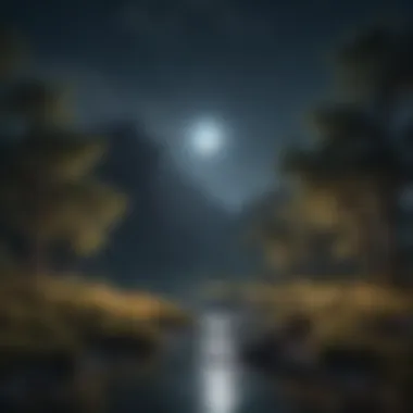 Moonlight's Enchantment on Nature A serene landscape bathed in moonlight illuminating the night sky