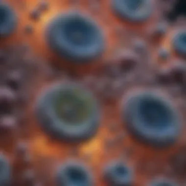 Microscopic Cell Structures and Their Interactions A microscopic view showcasing cellular structures and their interactions.