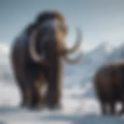 A conceptual illustration of a woolly mammoth in a snowy landscape
