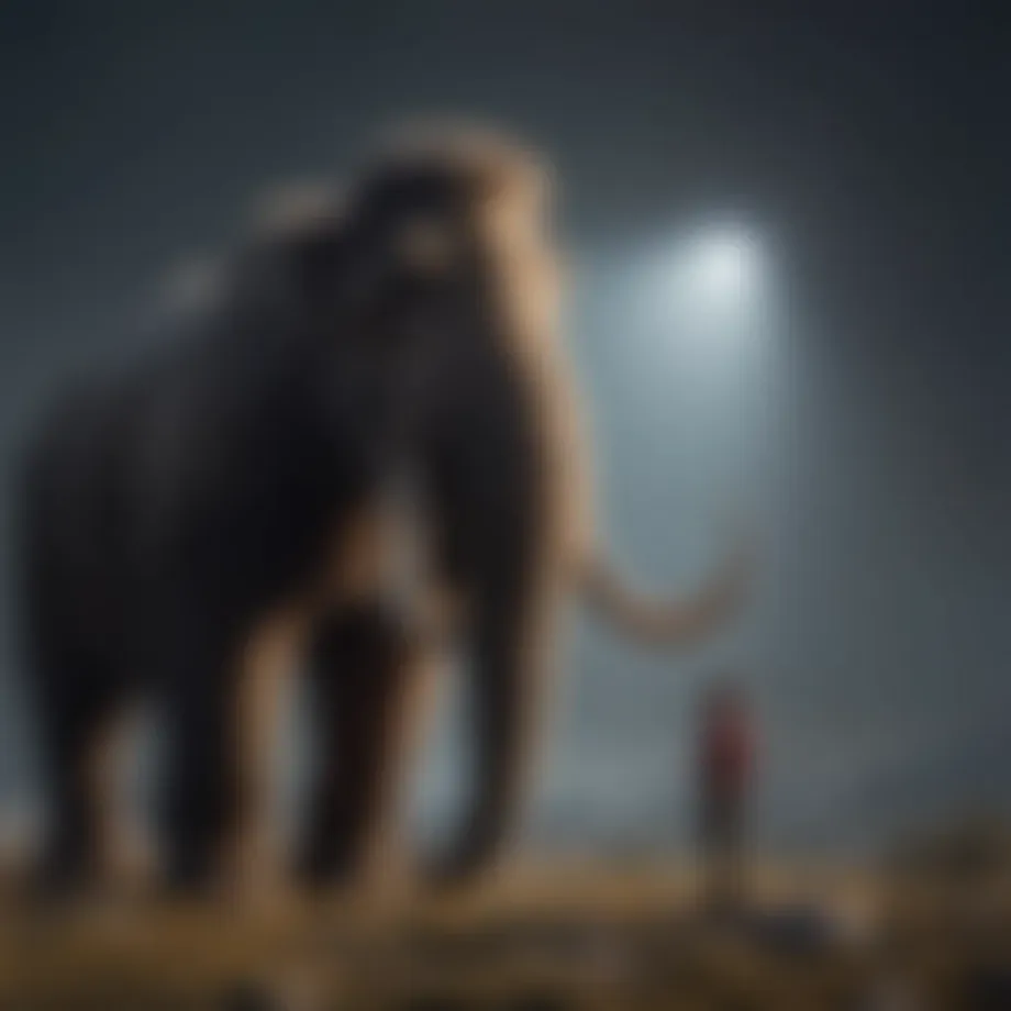A representation of a woolly mammoth in a modern setting