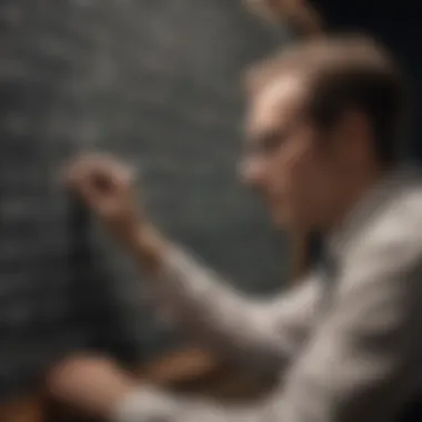 Mathematician at Work on Complex Equations A mathematician analyzing complex equations on a blackboard