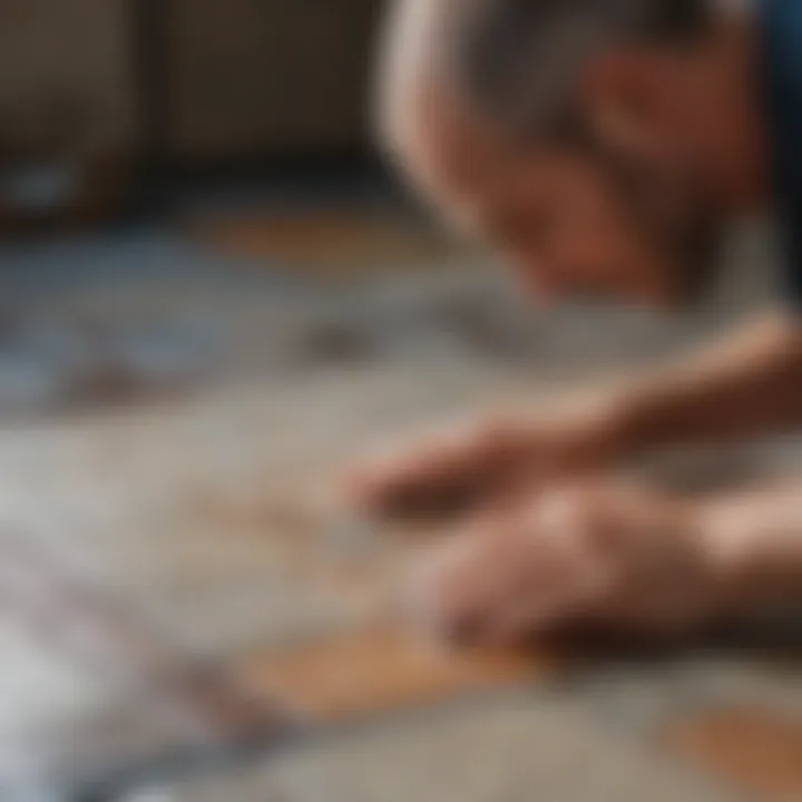 A close-up view of a skilled artisan laying tiles with precision