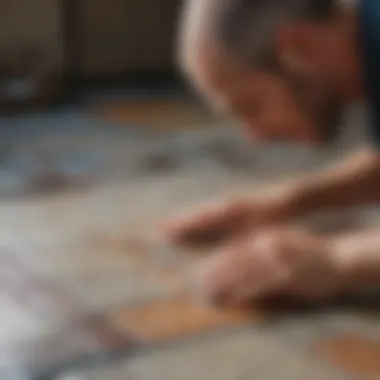 Precision in Tiling Craftsmanship A close-up view of a skilled artisan laying tiles with precision