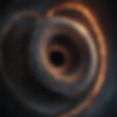 Gravitational Waves Unleashed Graphical representation of gravitational waves emanating from a black hole collision.