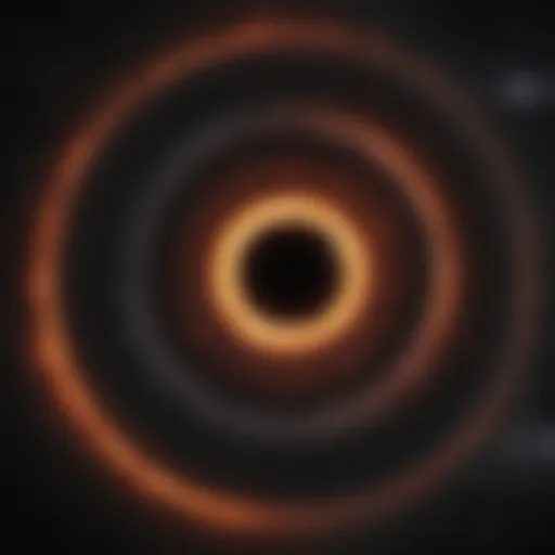 A detailed illustration of a black hole's event horizon and surrounding accretion disk.