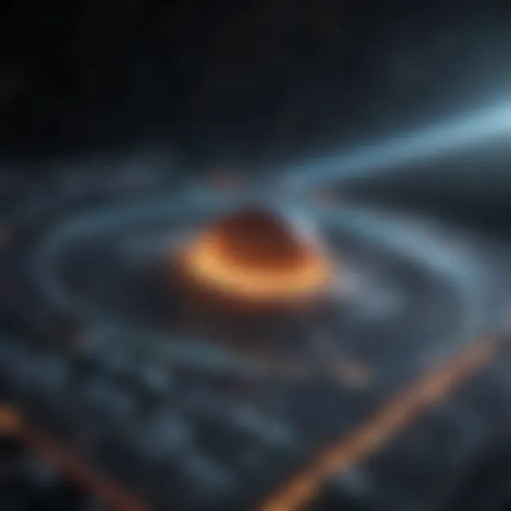 A complex space diagram showcasing physical phenomena and their interactions.