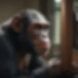 Chimpanzee observing its reflection in a mirror