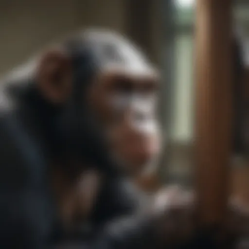 Chimpanzee observing its reflection in a mirror