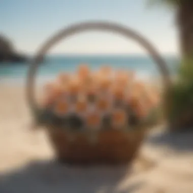 A serene beach setting featuring the Venus Flower Basket as a centerpiece